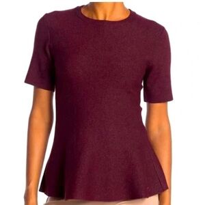 T Tahari Peplum Pullover Sweater Top in Merlot Grape